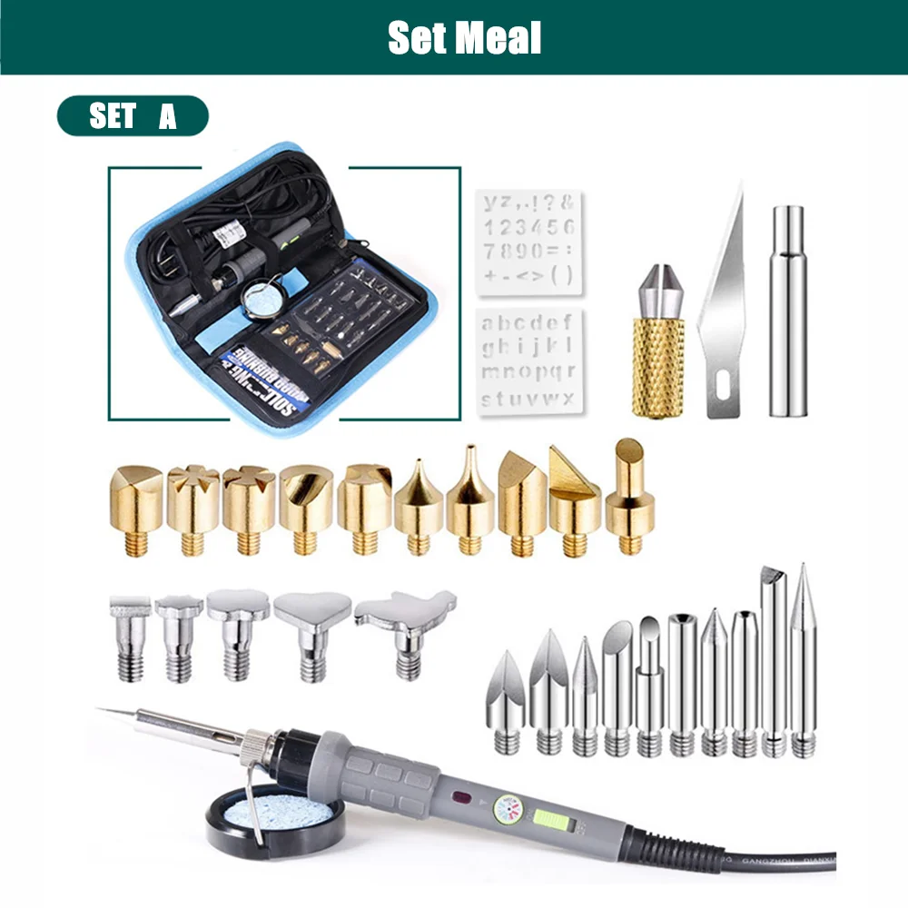 PJLSW Wood Burning Kit Carving Pyrography Pen Kit 60W Adjustable Temperature Soldering Iron Welding Wood Embossing Burning set