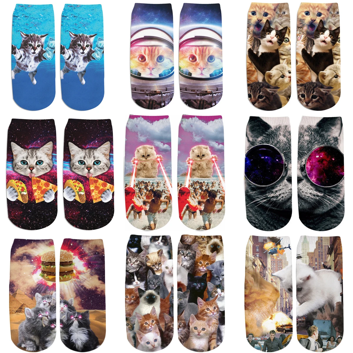 

2021 New Brand socks Cute Animal cat Funny 3D All Over Printed Cute cotton short ankle socks for women ladies Casual Short socks