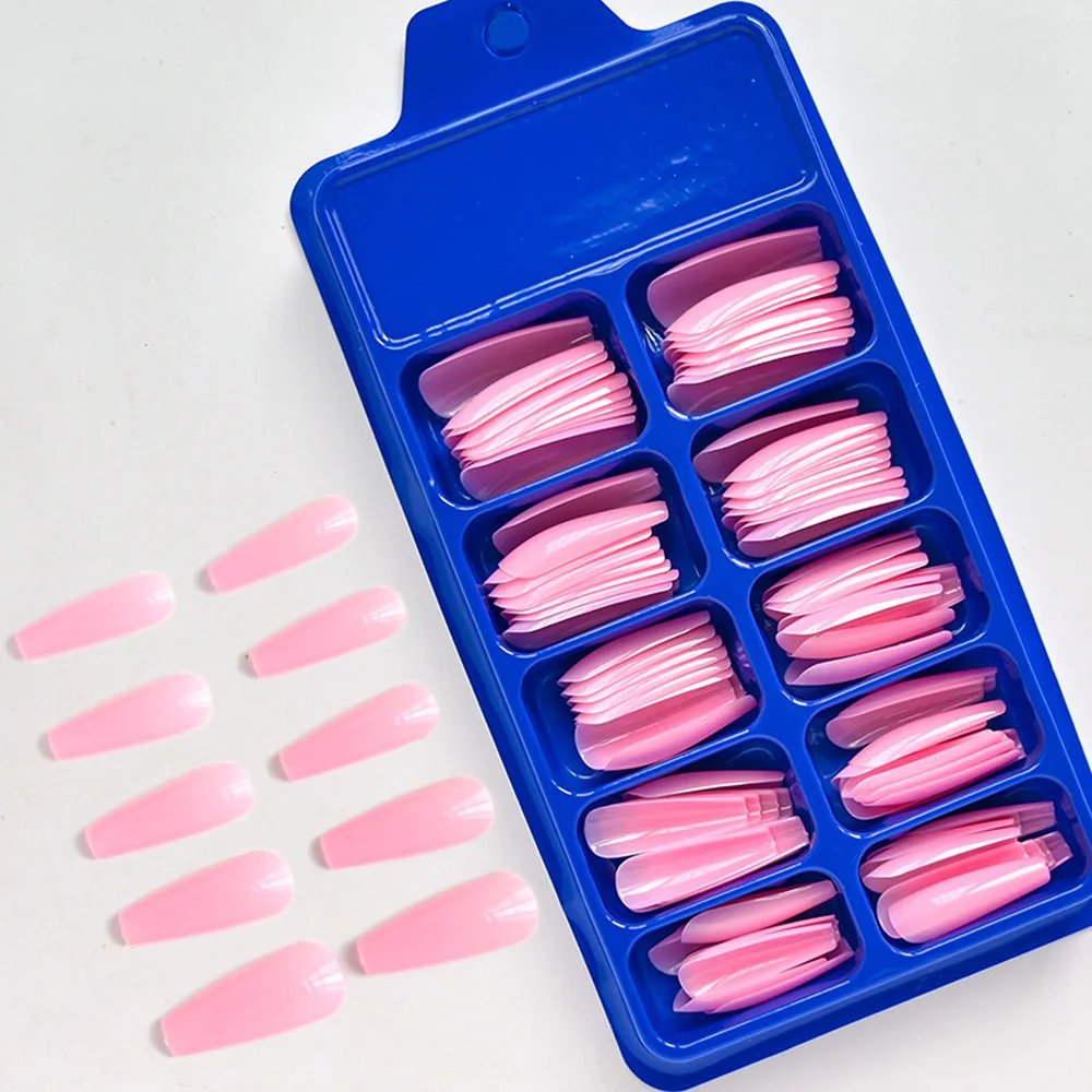 1 Box 100pcs Long Coffin Nail Art Tips - Colorful Ballerina Fake Nails