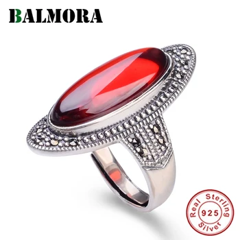 

BALMORA 925 Sterling Silver Retro Red Open Stacking Finger Rings for Women Men Lover Gift Luxury Statement Fashion Jewelry