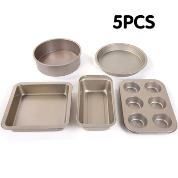 

5 Pack Gold Carbon Steel Nonstick Bakeware Baking Tray Set Cake Pan Set Nonstick Baking Cake Pans