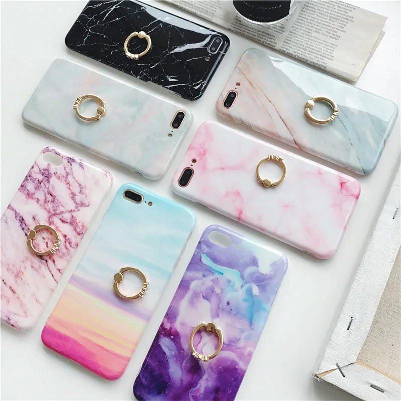 

Marble Finger Ring Phone case For iphone XS Max X XR 8 7 6 6S Plus cases Texture Soft TPU IMD Back Cover case Coque Capa
