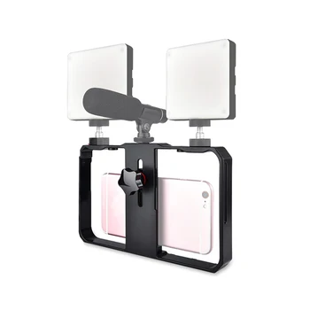 

Portable Smartphone Video Rig Handheld Phone Stabilizer Grip Cage with Phone Holder 3 Cold Shoe Mounts Handle for iPhone