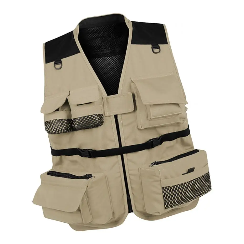 khaki L Мульти карман сетка жилет фотография охота рыбалка куртка жилет - Цвет: khaki L