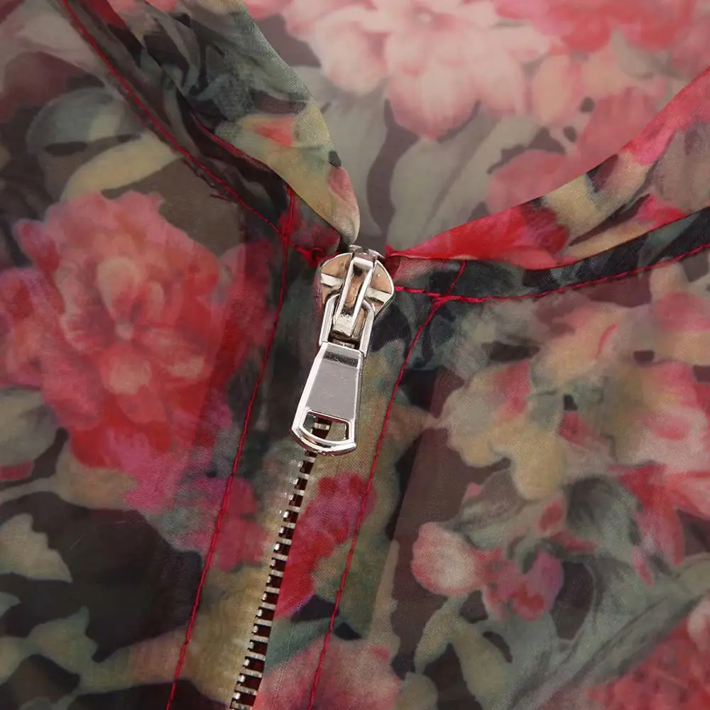 Винтажная стильная прозрачная куртка с цветочным принтом, пальто для женщин, модная верхняя одежда на молнии с длинными рукавами и галстуком-бабочкой Casaco Feminino