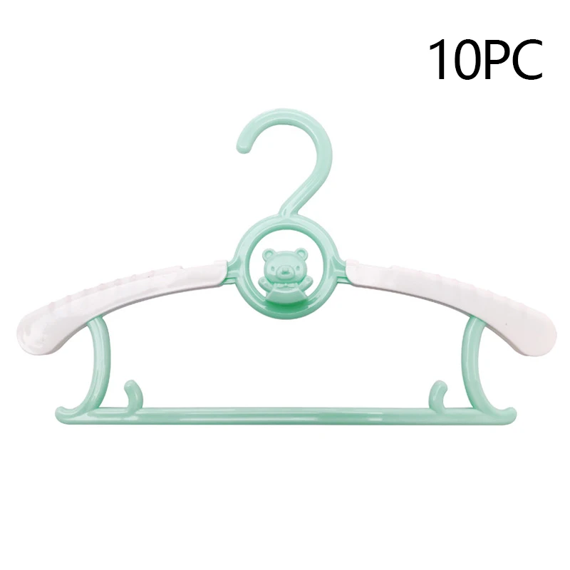 Green-10pc 10PC Retractable Children's Hangers Thick Durable Plastic Clothes Shelf Cartoon Baby Drying Rack No Trace Non-slip Adult Hanger - Цвет: Green-10pc