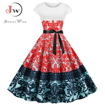 

Women Casual Vintage Dress Short Sleeve 2020 Summer Print Midi Party Vestidos Robe Ladies Elegant Office A Line Dress Plus Size