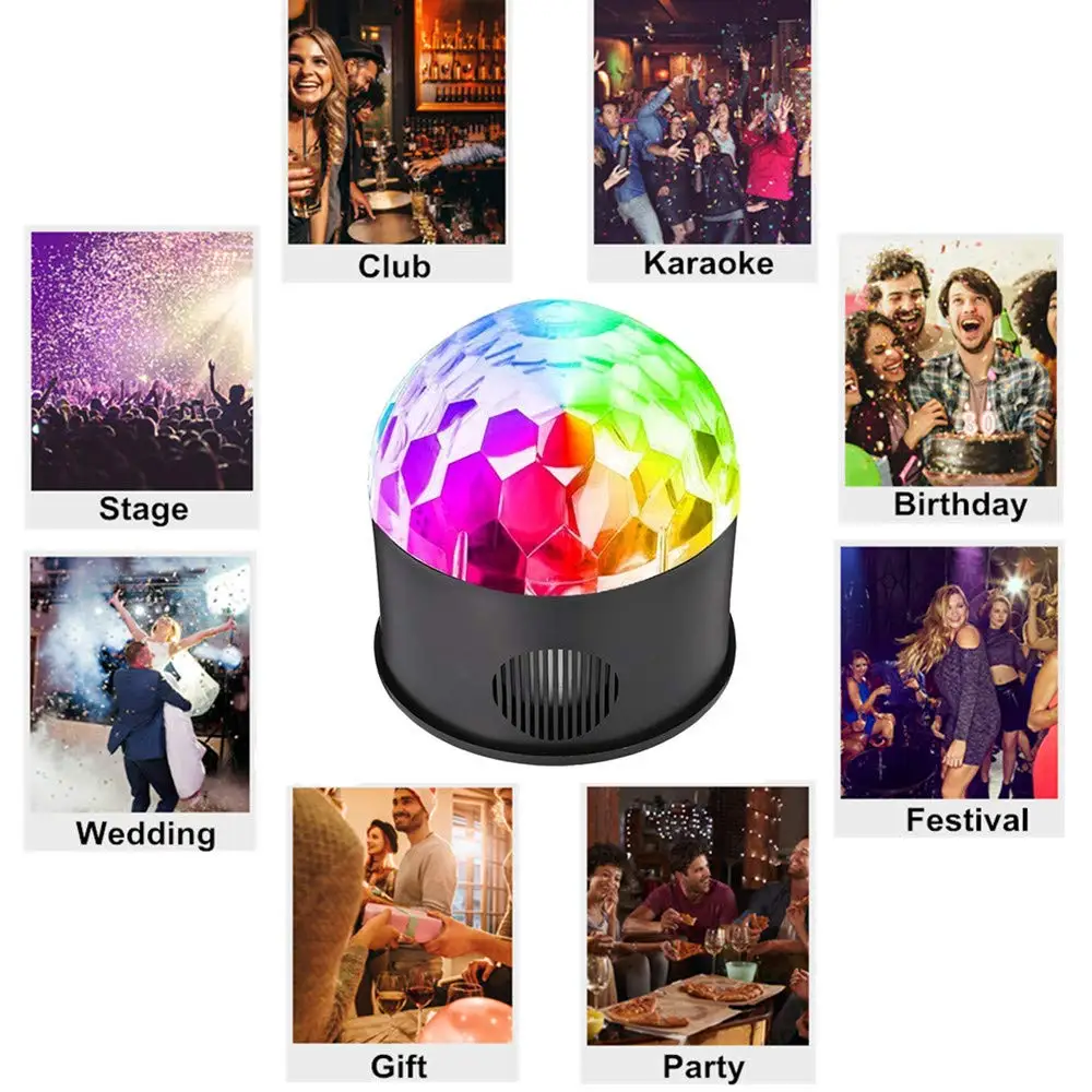 Bluetooth динамик для дискотеки праздничное освещение 9 цветов 9 Вт Волшебный проектор шар сценические огни USB 5 В стробоскоп свет для рождественского Свадебного Шоу