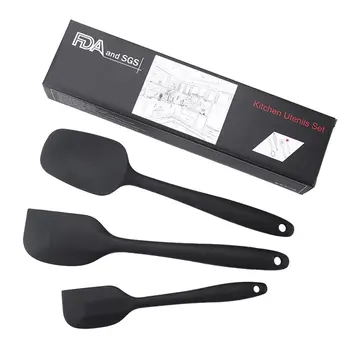 

Black Bakery Appliances Food Grade Silicone Scraper Three-piece Set Baking Suit Spatula Spoon Large Size Scraper