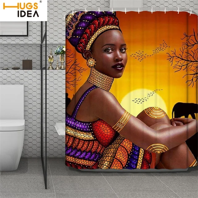 HUGSIDEA занавеска для душа 3D арт черная африканская занавеска для ванной комнаты афро-американский женский с принтом Водонепроницаемая Шторка для ванной - Цвет: HK4195Z32