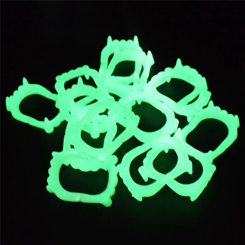 Vampire night light denture 2Pcs Devil Tooth Fangs Halloween Decorative Vampire Luminous Dentures juguetes brinquedos #3AA9  (1)