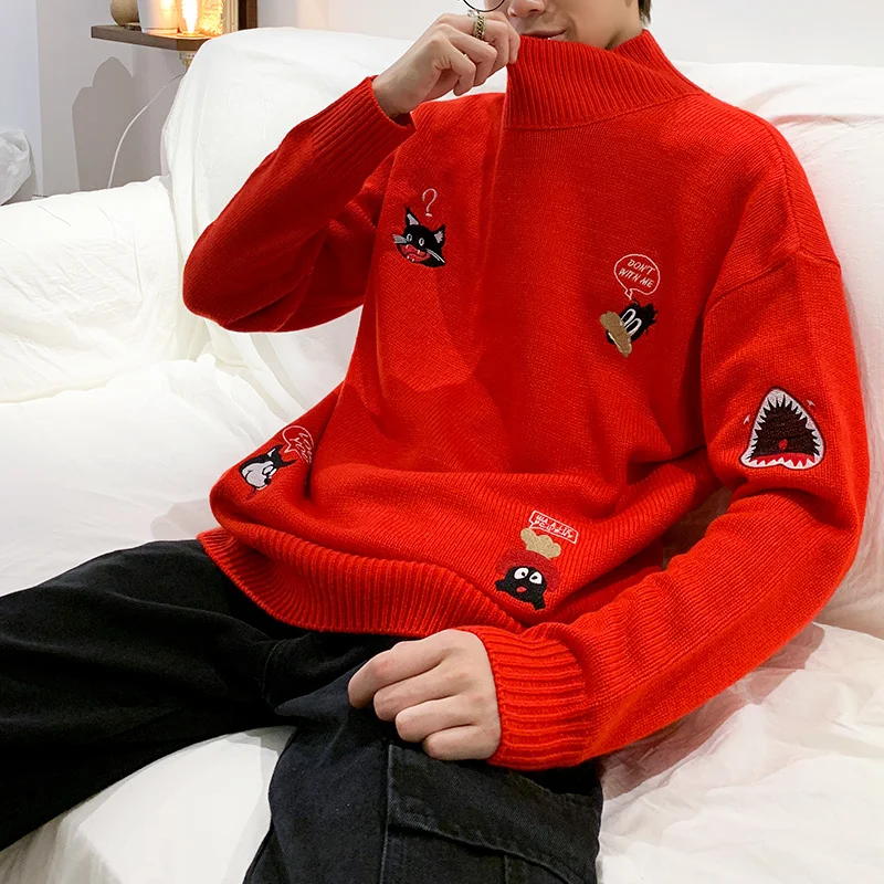 Ins Super Fire Couple Sweater Men Autumn And Winter New Lazy Wind Male And Female Korean Version Of Loose Embroidery Clothes Ins Super Fire Couple Sweater Men Autumn And Winter New Lazy Wind Male And Female Korean Version Of Loose Embroidery Clothes