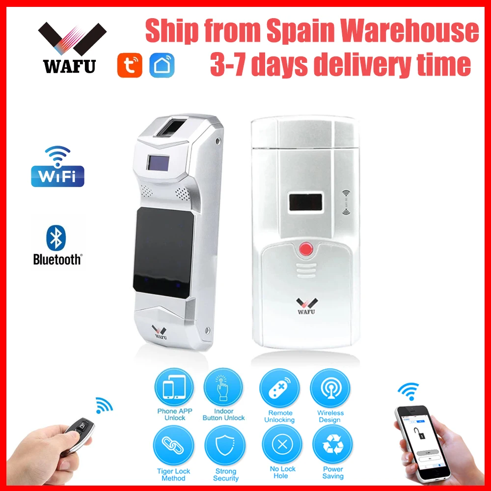 WAFU 011A Smart Lock TUYA Wifi Door Lock Bluetooth Fingerprint Lock Phone Remote Control Finger Touch Invisible Door Locks