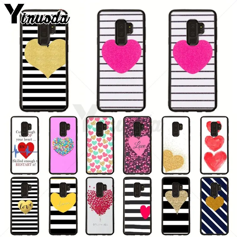 Perumahan Merah Hati Garis Pola Tpu Hitam Cell Phone Case untuk Samsung Galaxy S10plus S9 S8plus S10e A50 A70 A10 Ponsel