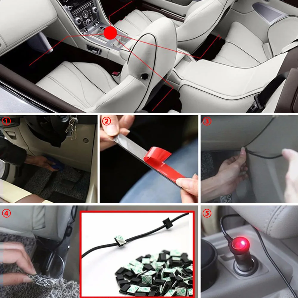 

4 in 1 Wireless Remote 7 Color RGB Music Voice Control Interior Atmosphere Light Bar Car Floor Dash LED Decoration Lamp Kit 12V