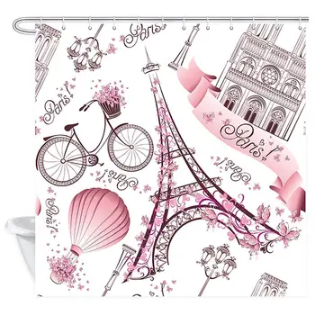 

Modern Pink Paris Eiffel Tower Notre Dame de Paris Room Home Easy to Clean Shower Curtain for Bathroom Hotel Curtains