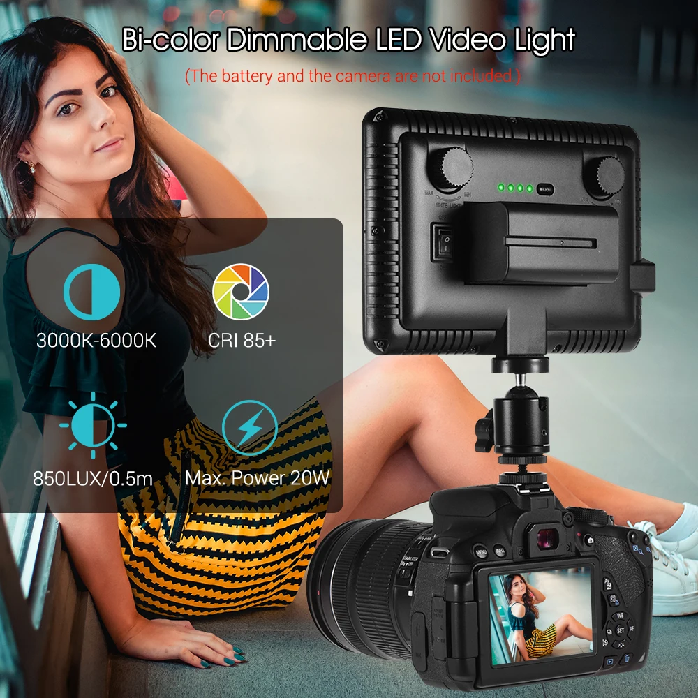 Photography 3000K-6000K Bi-color LED Video Light Dimmable Fill Light CRI 85+ for News Interview Wedding Portrait Vlog Recording