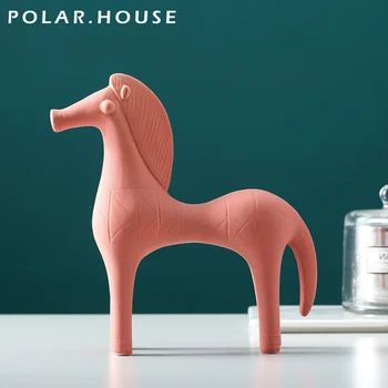 

Living Room Decor Ceramic Horse Statues Macaron Red Pink Little Horse Miniatures & Figurines Matte Sculptue Household Craft Gift