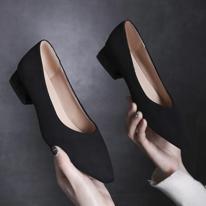 

Chunky-Heel Shoes Women's 2019 New Style Spring Shallow Mouth Pointed Versatile Korean-style Fashion Autumn Fairy Slip-on WOMEN'