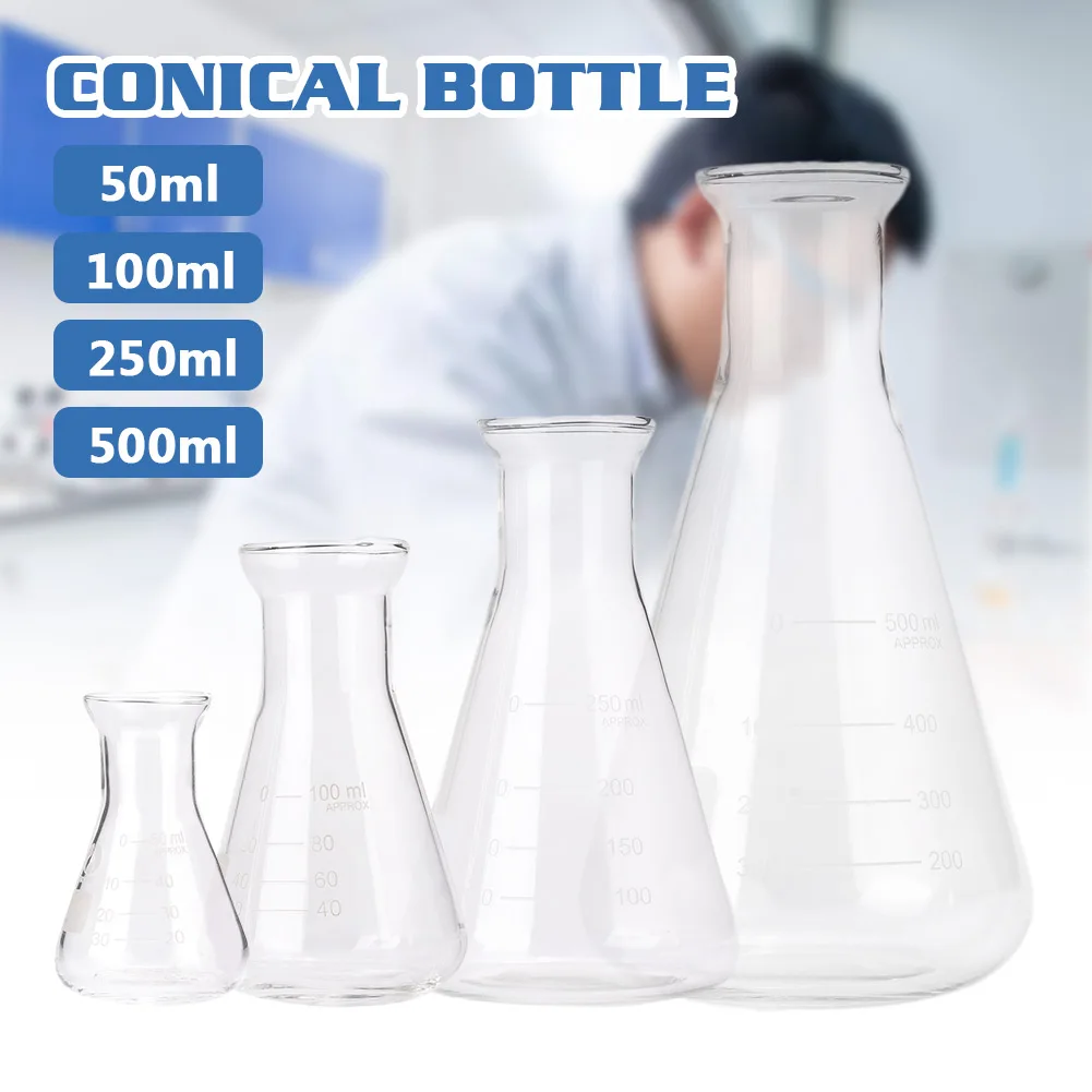 Коническая колба Erlenmeyer боросиликатный мерный стакан 50 мл-500 мл для ресторана