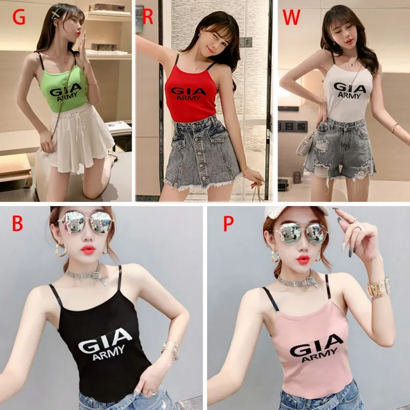 Women Female Cotton Sexy Sleeveless Slim Fit Vest Top Letter Print Camis Casual Knitting Camisole