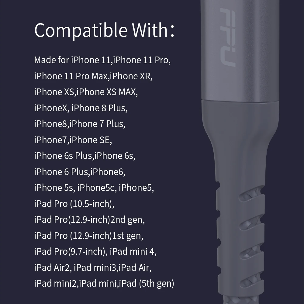 FPU MFi кабель USB с подсветкой для iPhone 11 Pro Max XR XS X Быстрая зарядка данных провод шнур для iPhone 8 7 6s Plus iPad зарядное устройство кабель