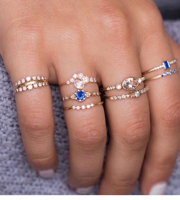 Women crystal Finger Knuckle Rings Set For Girls Moon lotus Charm Bohemian Ring Fashion Jewelry Gift