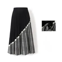 Высокая талия, Вязанная, в полоску, женская зимняя длинная юбка, модная, винтажная, для женщин, трапециевидная, плиссированная юбка, Faldas Jupe Femme Saia p303