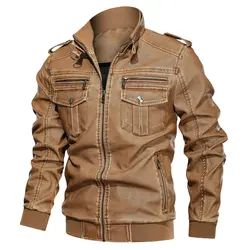 Новая мужская кожаная куртка, осенне-зимняя Мужская винтажная мотоциклетная куртка из искусственной кожи, модная куртка-бомбер из
