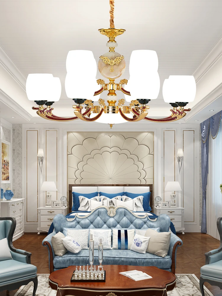 European Luxury Chandelier Lighting Zinc Alloy Compound Building Big Hanging Lamp Jade Living Room Lobby Villa Hotel Luminaires