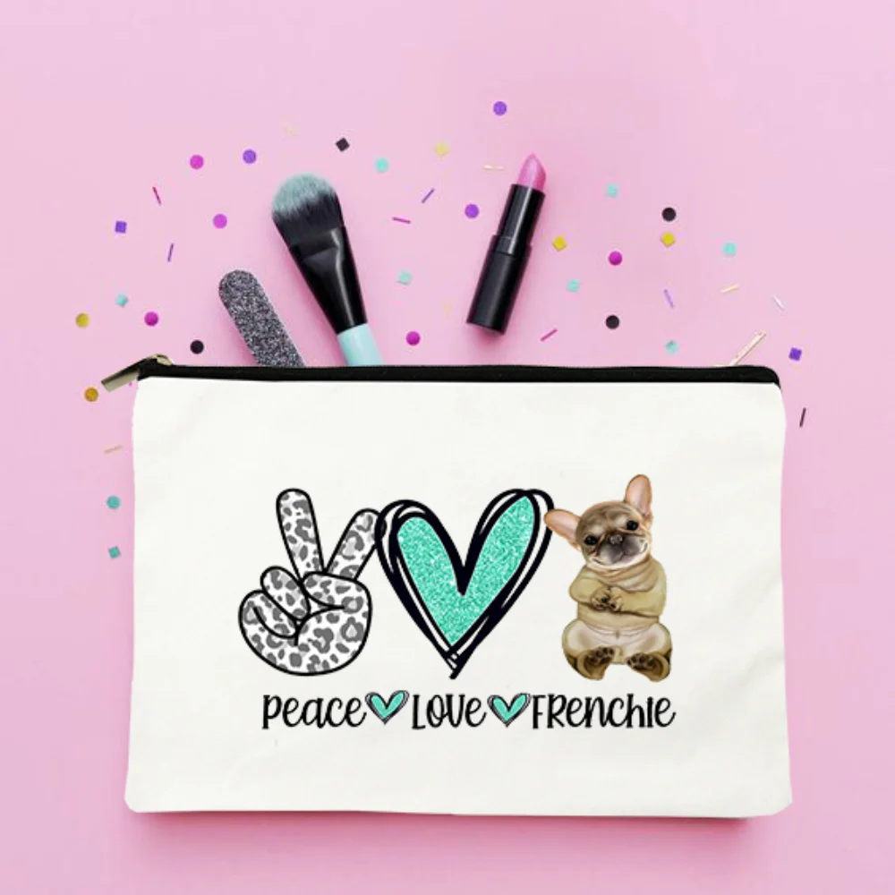 

Косметичка Peace Love Dog женская, тканевый Повседневный тоут на молнии, сумочка для губ и помады, дорожный модный чемоданчик для косметики
