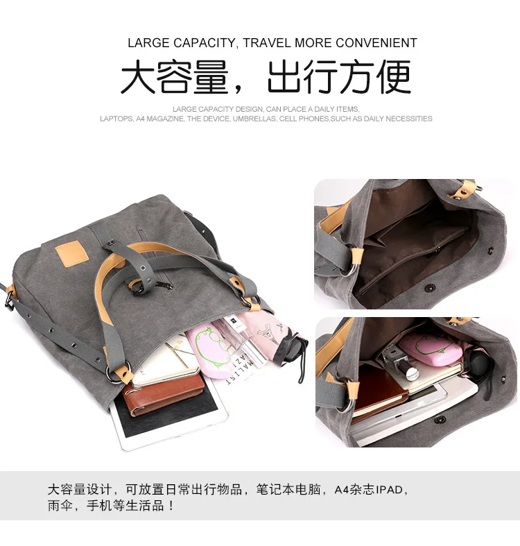USOUL Women's New Spring Summer Canvas Women's Bag Multi-functional Women's Bag Large Capacity Single Shoulder Shopping Bag