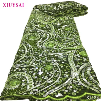 

French velvet lace fabric 2020 high quality african french net lace fabric with sequins african french lace for women dress