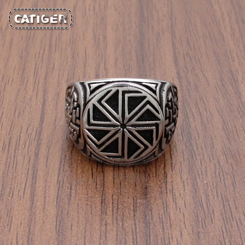 Punk 316L Stainless Steel Vikings Slavic Wheel Amulet Ring Scandinavian Runic Vikings Rings  Jewelry 6