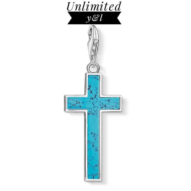 

Blue Stone Cross Charms Pendants for DIY Jewelry Making 925 Sterling Silver Jewelry Accessories Fit Bracelets Necklace Women Men