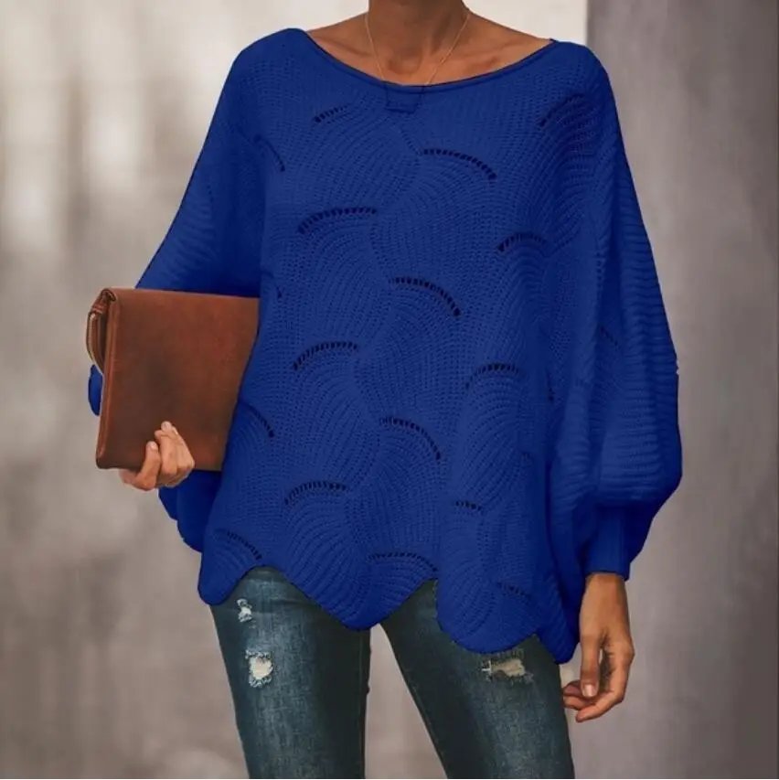 WEPBEL Женская мода Повседневная Плюс Размер чистый цвет выдалбливают рукав летучая мышь свободные свитера Осенние Топы