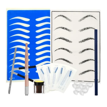 

Eyebrow Microblading Tools Kit Practice Skin Ruler Ink Needle Glue Cup Rings