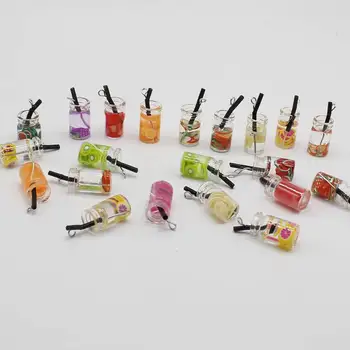 

Personality exquisite cute fruit drink with straw cup pendant earrings jewelry key chain pendant pendant DIY handmade resin jewe