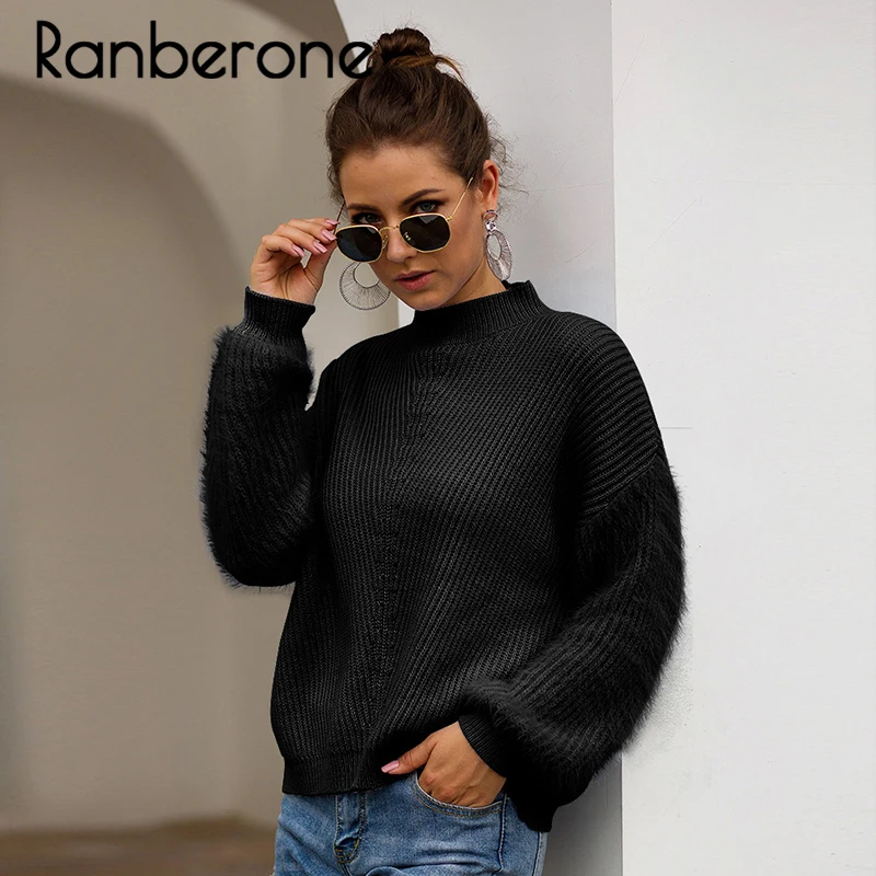 Ranberone Wome Knitted Sweaters Pullovers Women White Blue Long Sleeve Solid Jumper Female Turtleneck Fuzzy Warm Winter Sweaters Ranberone Wome Knitted Sweaters Pullovers Women White Blue Long Sleeve Solid Jumper Female Turtleneck Fuzzy Warm Winter Sweaters