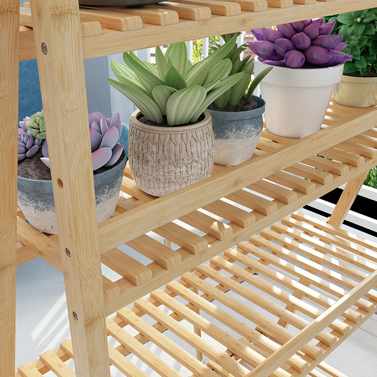 3-layer Wood Plant Shelves with Hanging Rod Bonsai Display Plant Stand Outdoor Indoor Yard Garden Flower Pot Shelf 50/70/100cm