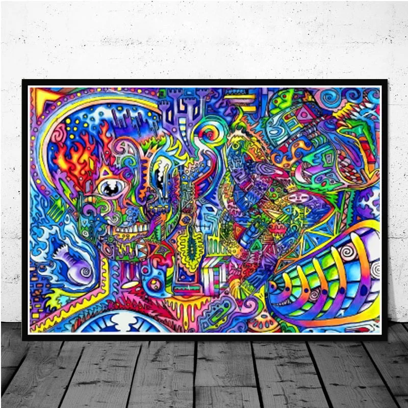 Абстрактная кислота Lsd акриловая живопись Psychedelic Blacklight плакат с грибами печатает картинка на холсте на стену Картина гостиная домашний декор - Цвет: Фиолетовый