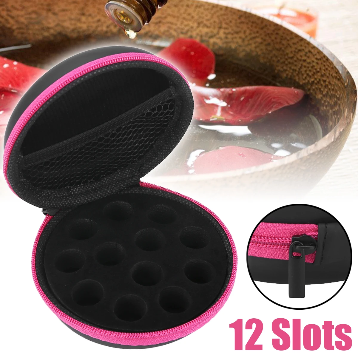 Round 12 Slots Aromatherapy Essential Oil Storage Case Box Organizer Bag