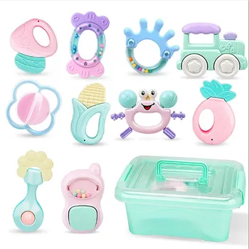 

2 in 1 Baby Rattle Toy Baby Teether Low Decibel Rattles Drop Resistant Material High Elastic Teether for 0-1 Years Old Molar Toy