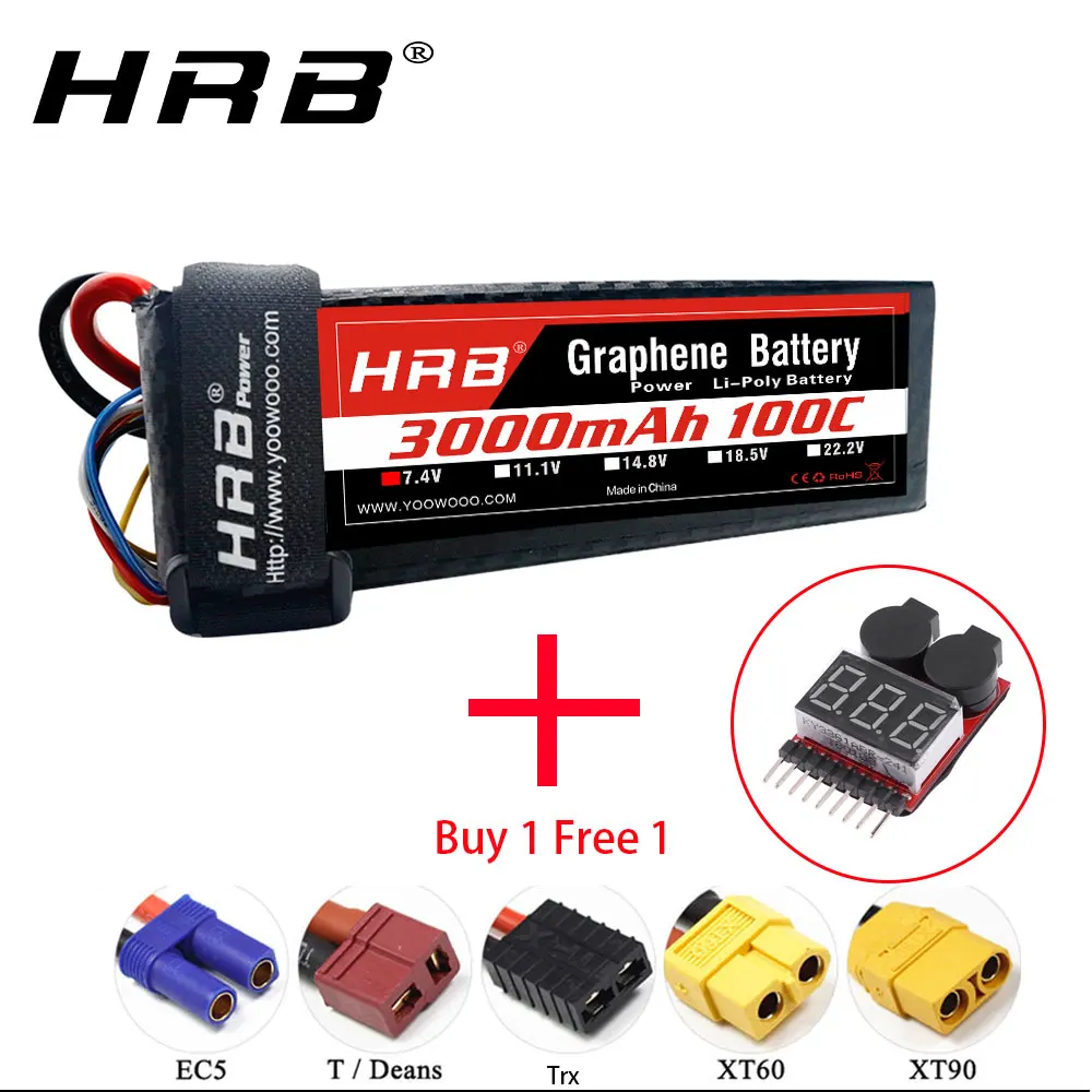 

HRB RC Lipo battery 3000mah 100C 2S 7.4V Graphene battery with XT90 Connectors for RC Evader Boat Car Truck Truggy Buggy Tanks
