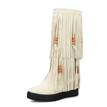 

Large Size 34-43 shoes woman double layer tassels beaded half knee high boots women platform winter boots plus size XKD2098
