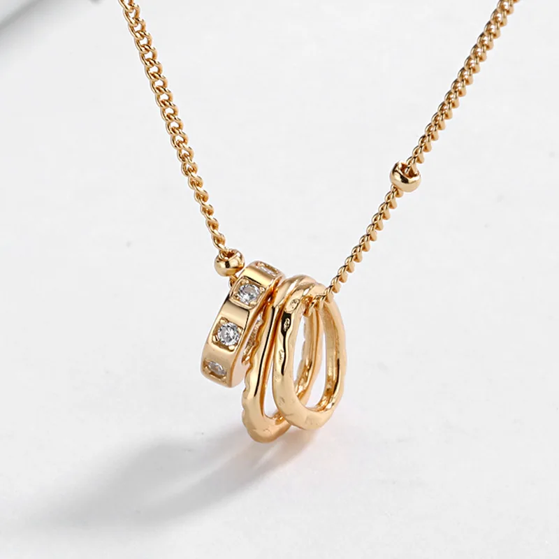 Silvology Three Circle Necklace 925 Sterling Silver Gold Irregular CZ Minimalist Womens Pendant Birthday Jewelry | Украшения и