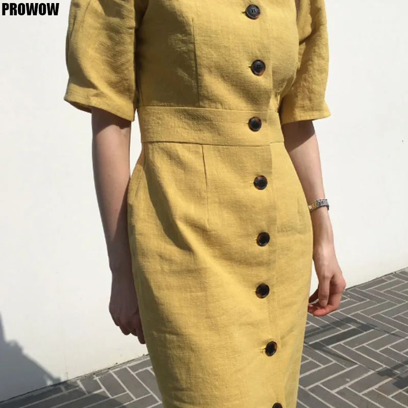 2020 Summer New Dress Women Korean V Neck Solid Dress Cotton Linen OL Casual Short sleeve Dresses Female Boho Robe Femme Vestido