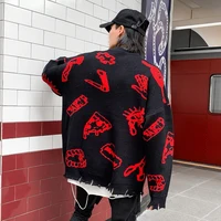 Pull déchiré avec trous pour homme, surdimensionné, Style coréen, Graffiti, Punk, Hip Hop, rouge, vert, jaune, automne et hiver 4