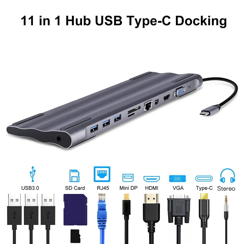 Usb-c док-станция Thunderbolt 3 адаптер 11 в 1 type C концентратор с Hdmi Rj45 Vga Usb3.0 все в одном хаб для Macbook& C-type ноутбука