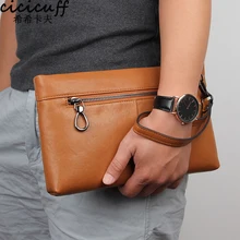 

Luxury Cowhide Leather Men's Clutch Bag for iPad Mini 5 6 Soft Genuine Leather Zipper Wrist Bag Large Capacity Men Long Wallets